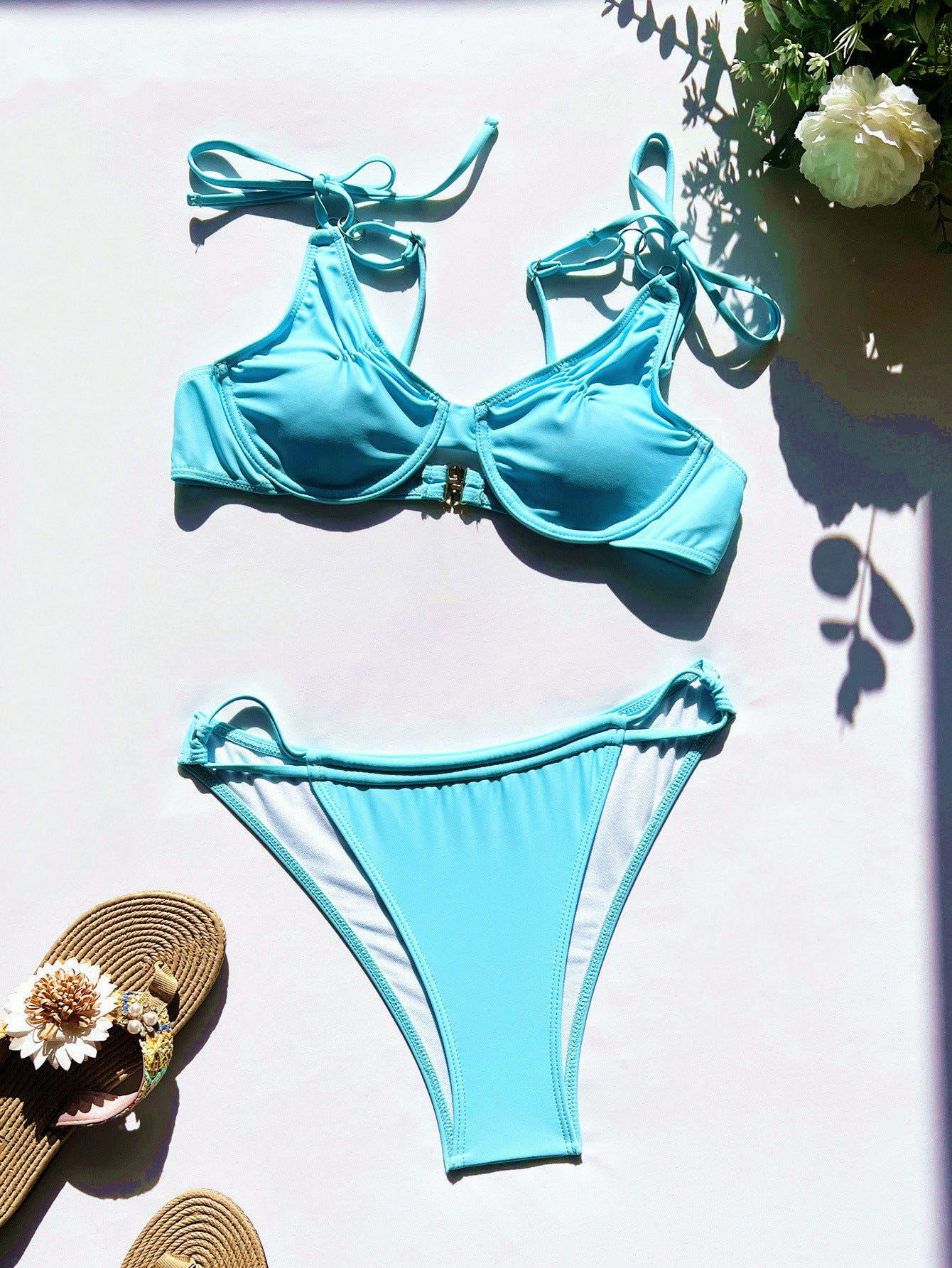 Bikini con aros, traje de baño sexy para mujer, traje de baño de color liso
