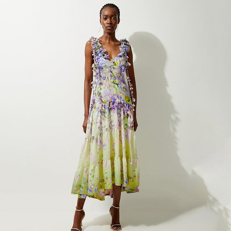 Traje de baño de una pieza con borlas y estampado floral 3D para mujer