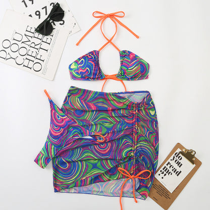 Mesh Women Split Strap Triangle Sexy Bikini Halter Swimsuit