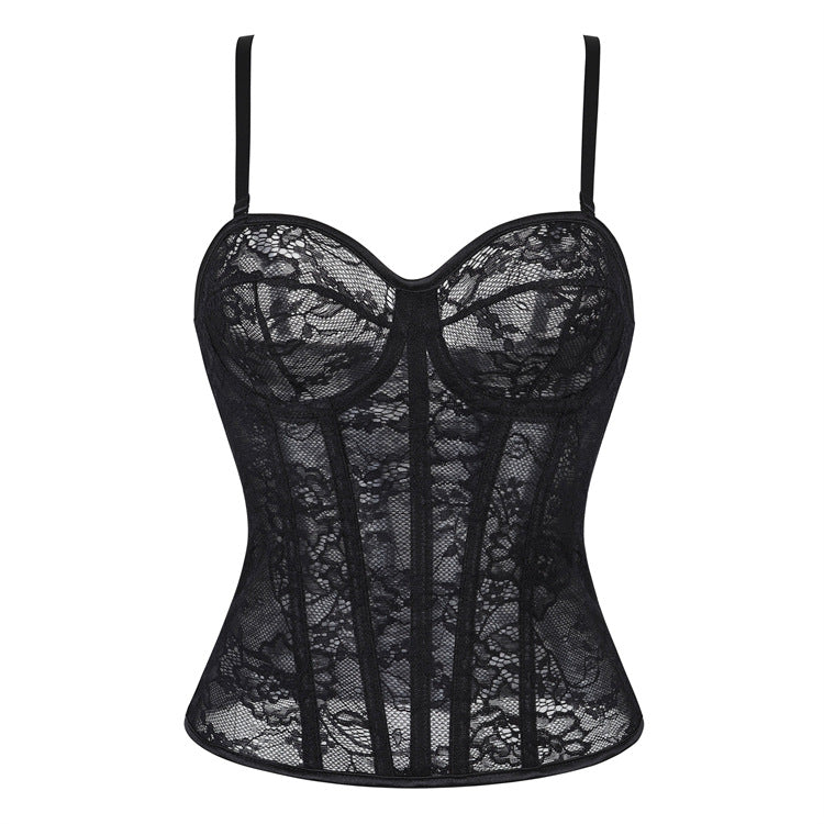 Sexy Mesh Camisole Corset Outer Wear Back Ribbon Corset Waist Beauty Back Sexy Inner Wear Push up Boning Corset Corset Beloved