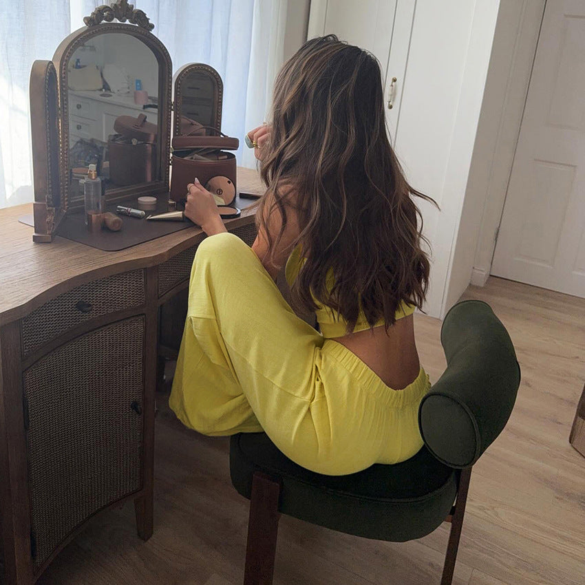 Ensemble deux pièces pour femme, pantalon décontracté d'été, bretelles, gilet, pyjama, vêtements décontractés