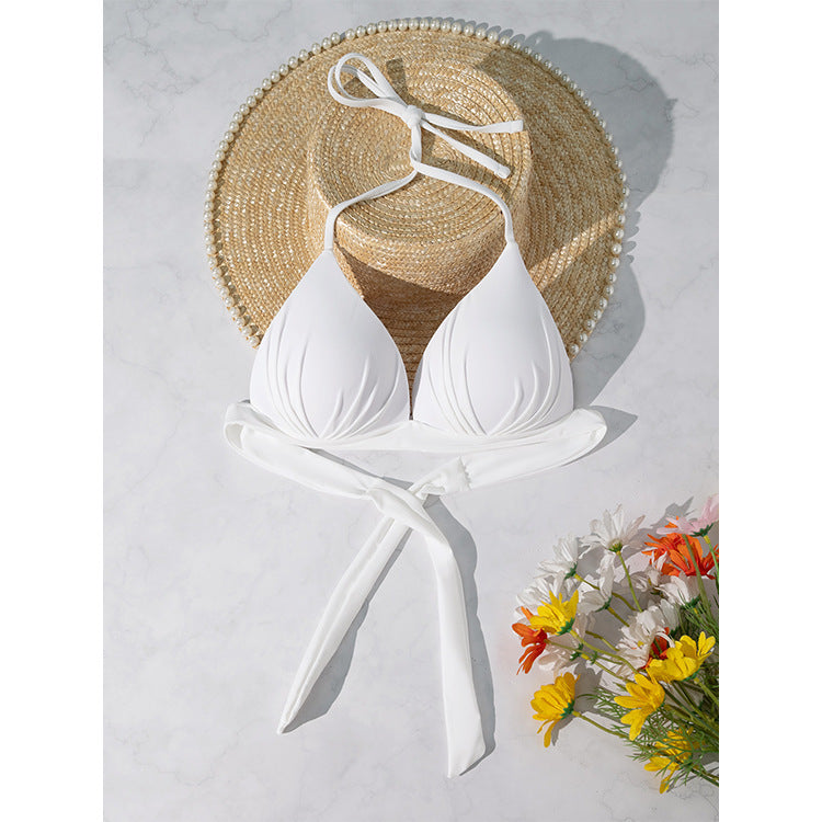 Haut de bikini push-up à lacets et dos nu pour femme, idéal pour la plage et le printemps.