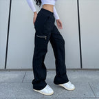 Pantalons tendance pour femmes, pantalons cargo tendance, pantalons à poches et fermetures éclair, pantalons amples de style urbain à jambes droites, pantalons de ville