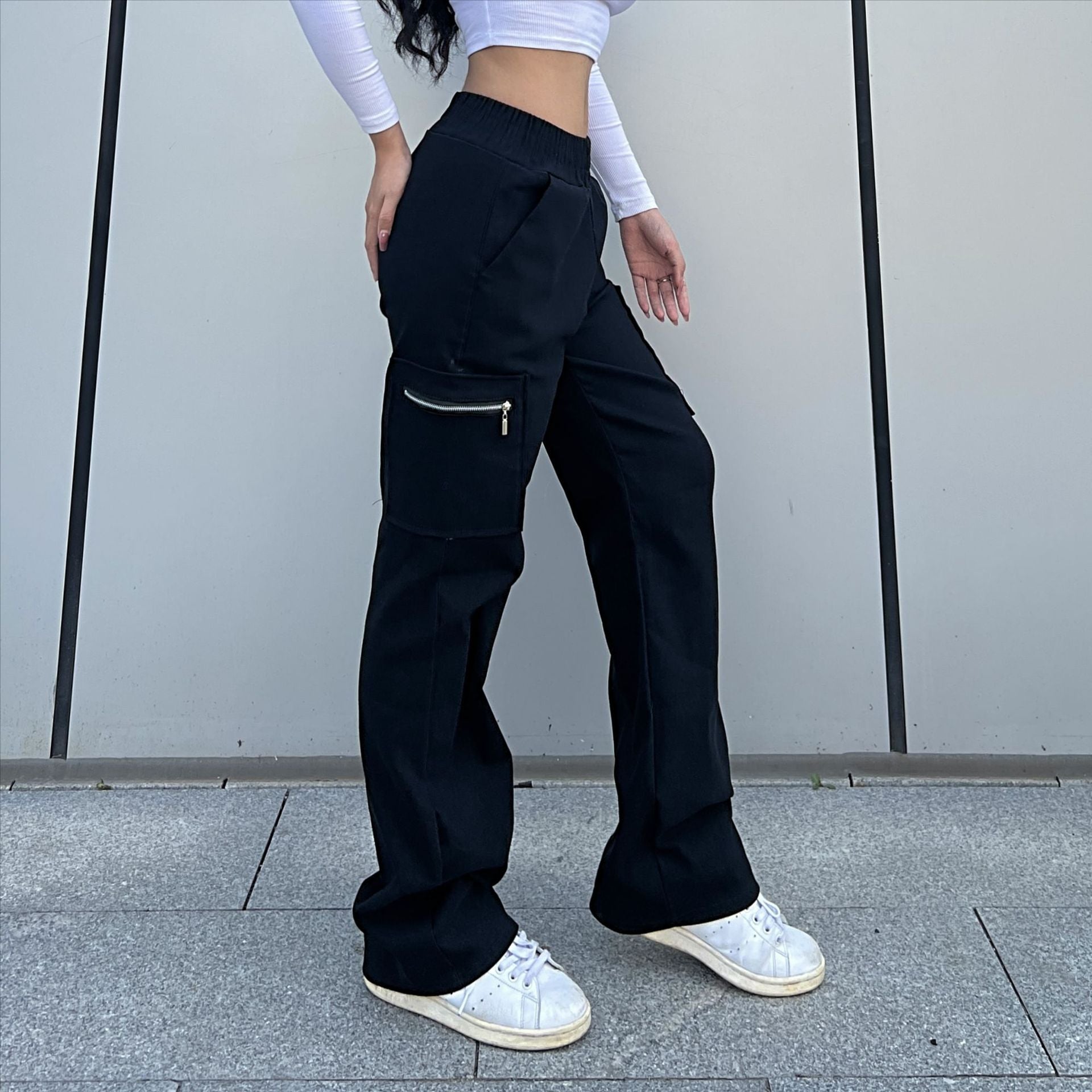 Pantalons tendance pour femmes, pantalons cargo tendance, pantalons à poches et fermetures éclair, pantalons amples de style urbain à jambes droites, pantalons de ville