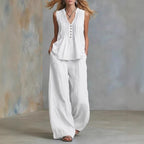Women Clothing Summer Casual Stylish Solid Color Sleeveless V neck Set NICE