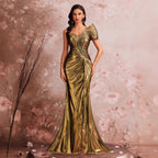 Robe de soirée élégante en fil de pêche, magnifique robe plissée pour cocktail ou soirée formelle, cadeau idéal