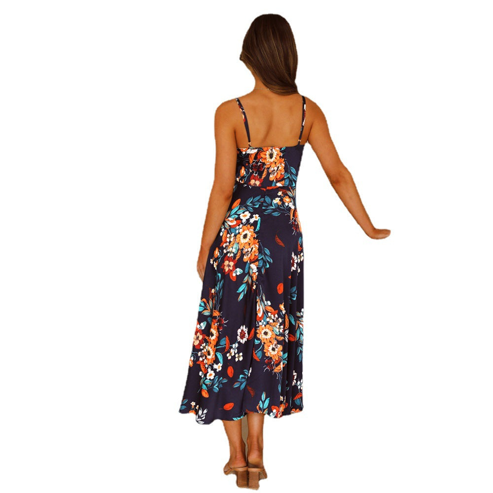 Sexy Floral Strap Dress Spring Summer Slim Printed Dress Women Clothing Swintager