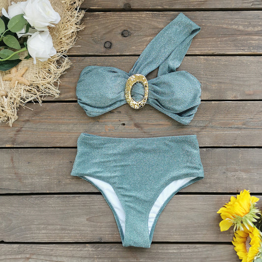 Women One Shoulder Tube Top High Waist Split Swimsuit Sexy Innovative Bikini Swimsuit