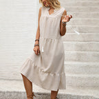 Women Casual Vacation Simple Sleeveless Loose Straight Solid Color Dress HUNDRED
