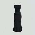 Milk Silk Pleated Waist Tight Party Slimming Covering Sheath Cami Dress Yiskiss
