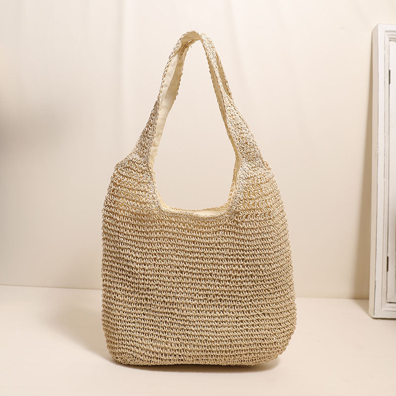 Bolso de paja de gran capacidad para el hombro, bolso de paja sencillo, bolso tejido, bolso de playa para vacaciones, bolso informal para mujer 