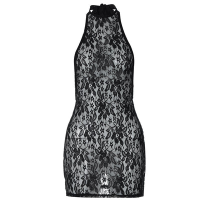 Vestido halter esencial de club nocturno ajustado con escote halter y encaje sexy sin espalda grande