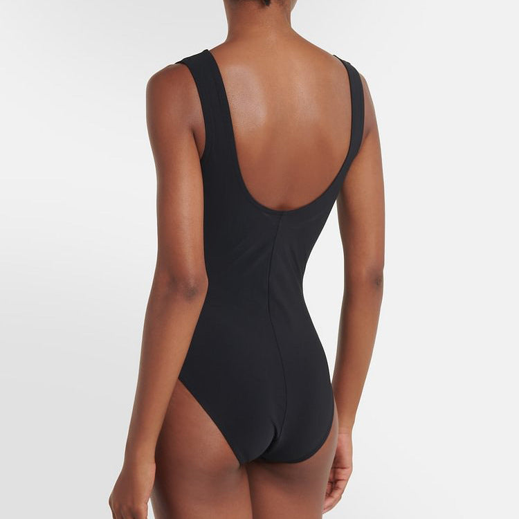 Conjunto de traje de baño con aberturas y falda para mujer, color blanco y negro