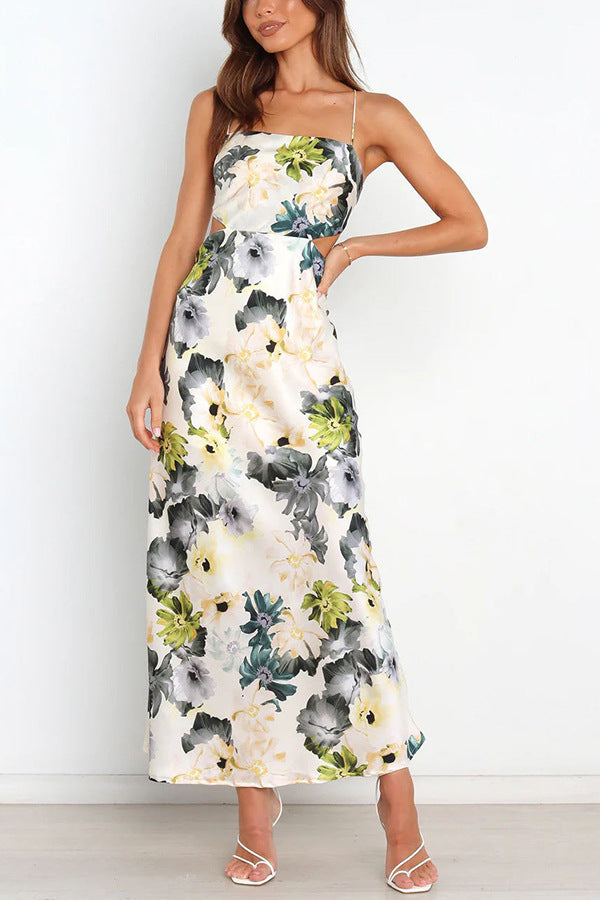 Summer Lace Printing Satin Elegant Dress for Women Havill
