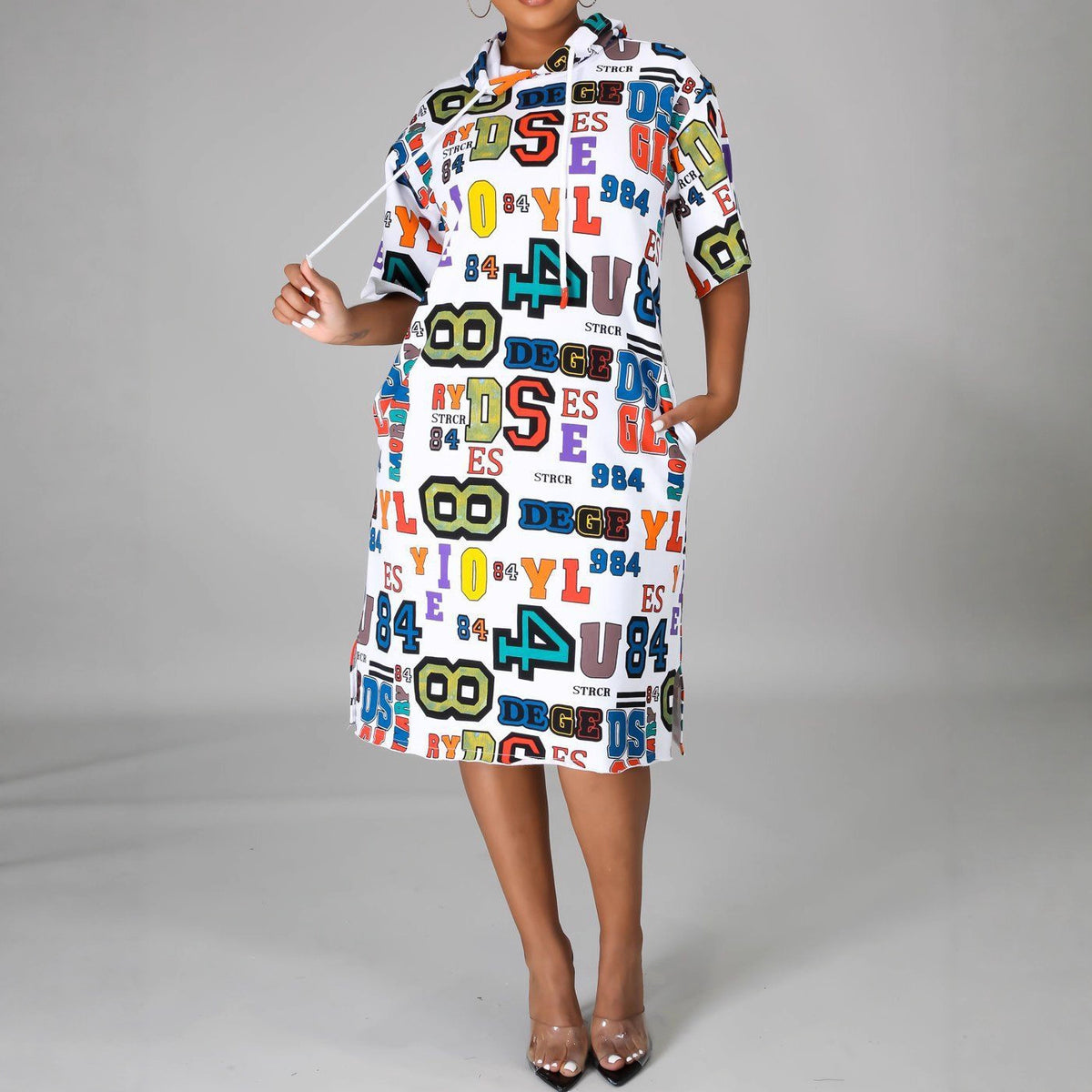 Women Casual Loose Letter Graphic Print Hooded Dress PLAYA