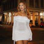 Robe moulante transparente élégante à épaules dénudées pour femme, vêtement d'automne et d'hiver