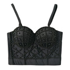 Pearl Suspender Vest Fashionable Women Outer Wear Beauty Back cropped Sexy Short Tube Top Sweet Cool Top with Chest Pad Kanuner