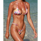 Lace up Sexy Three Point Bikini Small Fresh Printed Split Swimsuit Women Bikini Thunder