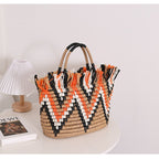Color Matching Loose Edge Straw Bag Loose Edge Portable Color Matching Woven Bag Seaside Vacation Beach Bag Women Bag EaseWoven