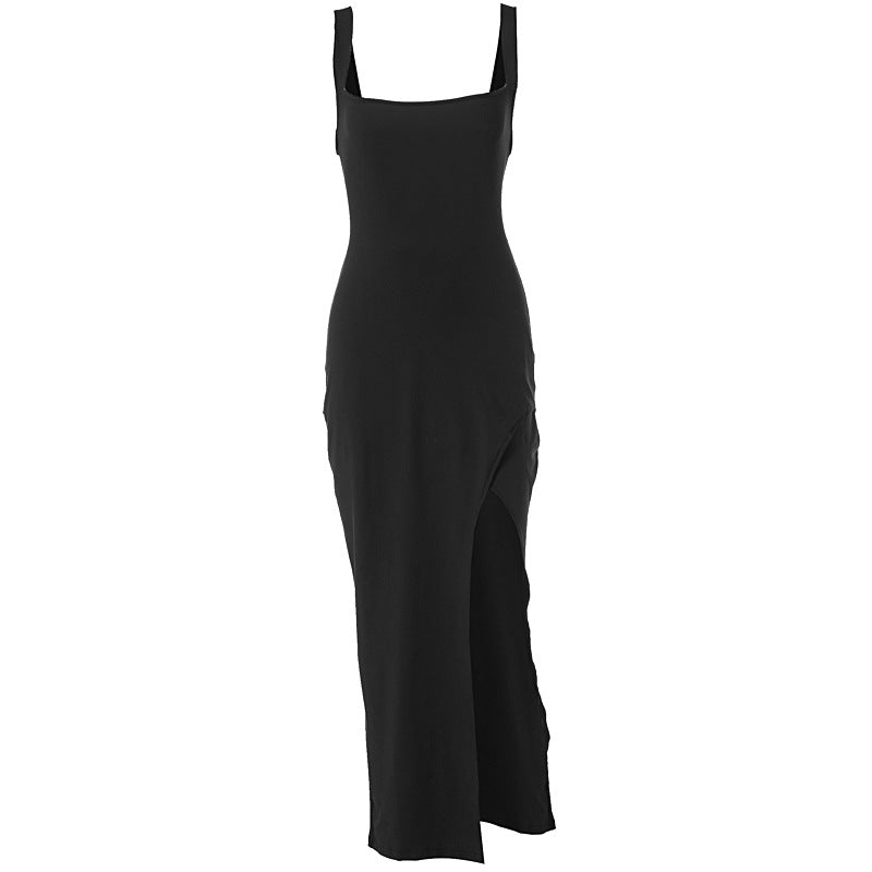Robe fourreau d'été élégante, coupe ajustée, sans manches, fendue, dos nu, pour femme