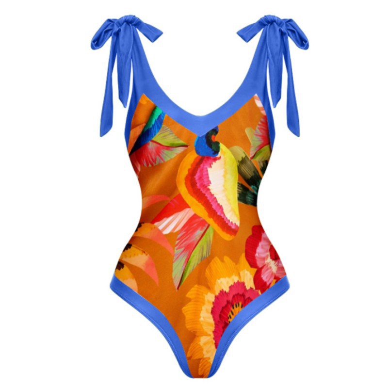 Orange Printed Swimsuit