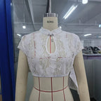 Women Elegant Hollow Out Cutout Lace Mini Top YILINE