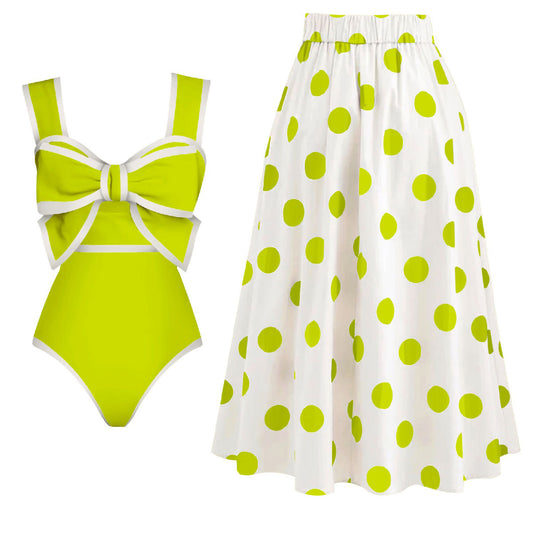 One Piece Swimsuit Women Skirt Two Piece Set Sexy Bow