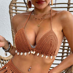 Women Top Women Clothing Handmade Shell Stitching Banded Bikini Swimsuit Top Beach Overclothes Oyimi