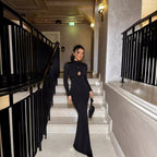 Fall Women Clothing Sexy Cutout Socialite Private Clothing Elegant Three Dimensional Floral Long Sleeve Slim Maxi Dress