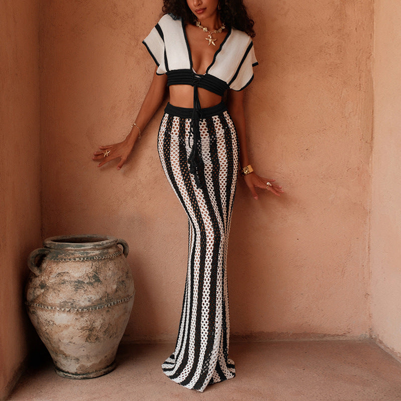 Arrival Knitted Tied Top Sexy Bikini Beach Cover up Skirt Two Piece Sets Tidee