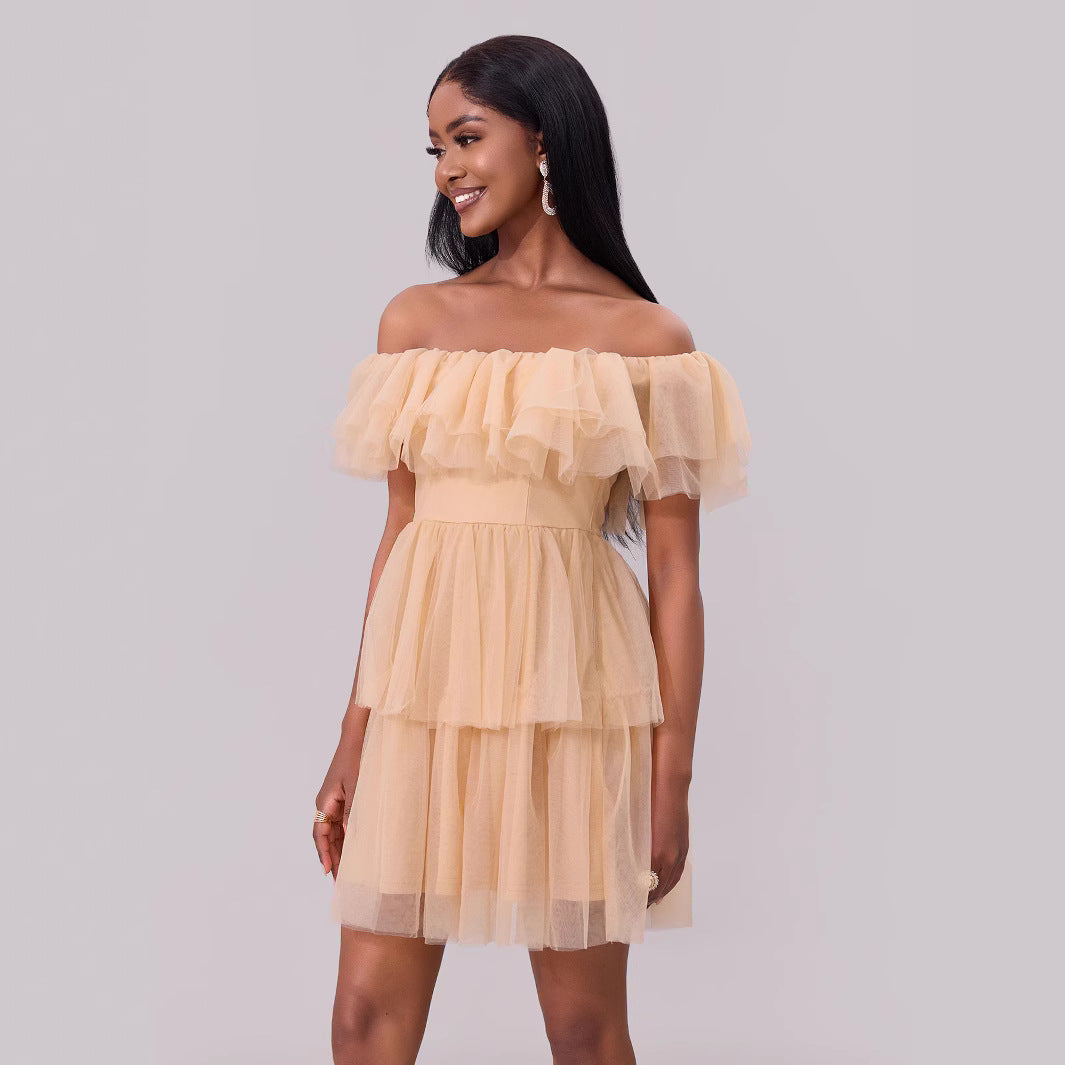 Spring Summer Women Clothing off the Shoulder Short Dress Sexy Mesh Party off Shoulder PartyPart