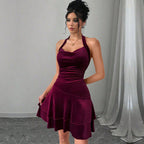 Vestido halter sexy para mujer, otoño invierno, espalda descubierta, diseño sexy de socialité, corto