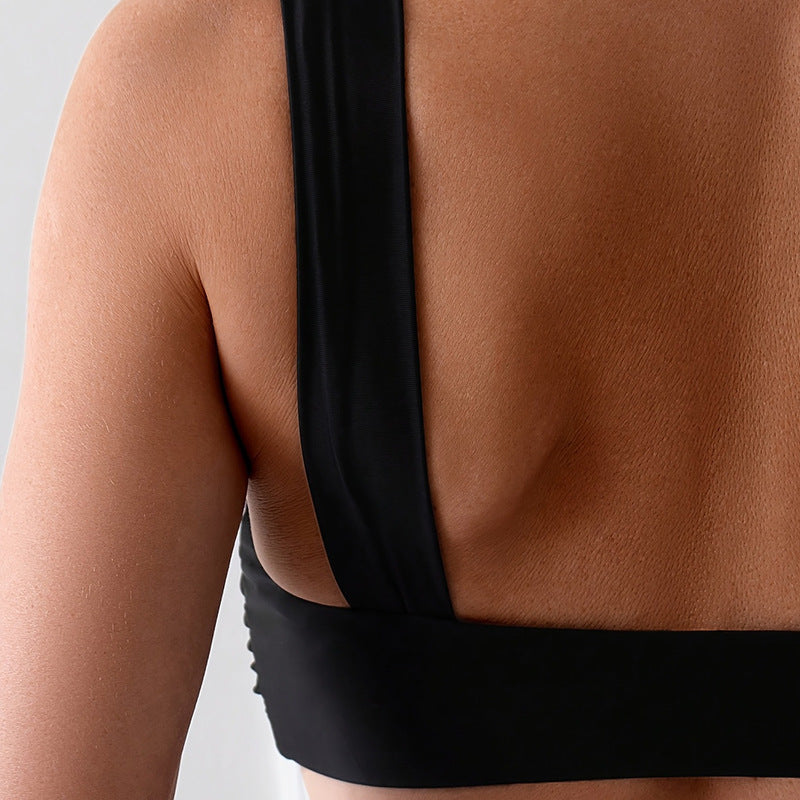 Traje de baño de bikini sexy en forma de U con tirantes de color sólido Traje de baño de bikini Parte superior sin forro