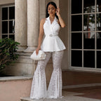 Sleeveless Backless Sexy Lace Bell Bottom Pants Two Piece Set MOOYAA