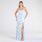 Robe à bretelles fleuries tendance pour femme, robe mi-longue fendue cintrée, robe de soirée
