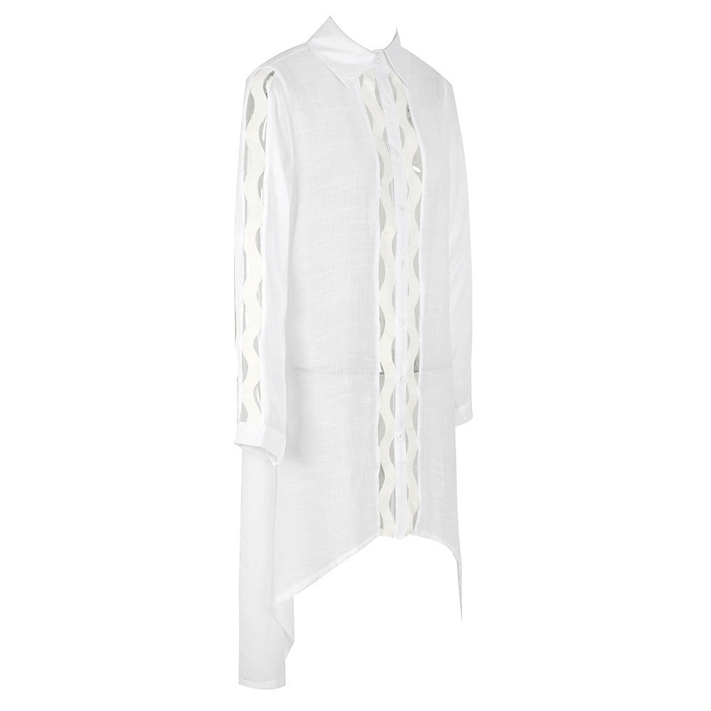 Slub Cotton Patchwork Edge Shirt Sun Protection Cardigan Vacation Beach Coat Bikini Cover up Blouse EvenStar