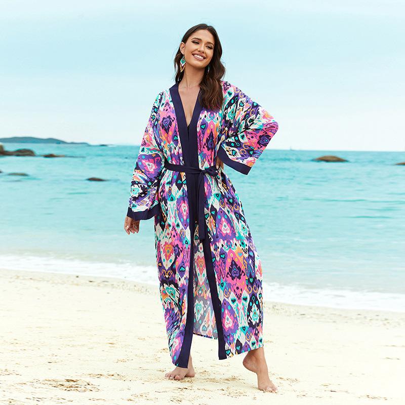 Cárdigan playero sexy con estampado de rayón, camisa holgada para vacaciones con protección solar, para playa