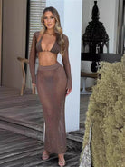 Summer Beach Skirt Set Sexy Cutout Knitting Bikini Swimsuit Blouse Sun Protective Clothing Women Yojiaer