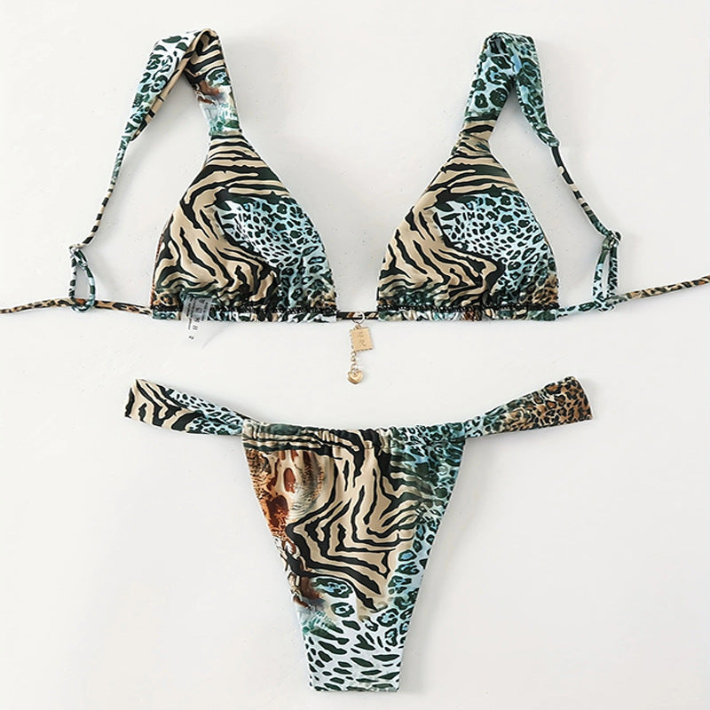 Printed Lace up Swimsuit Women Three Point Sexy Beach Bikini Spring Swimsuit Alina