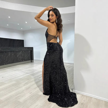 Sequined Split Sexy Sling Dress Waist Controlled Cocktail Dress Slim Fit Maxi Dress