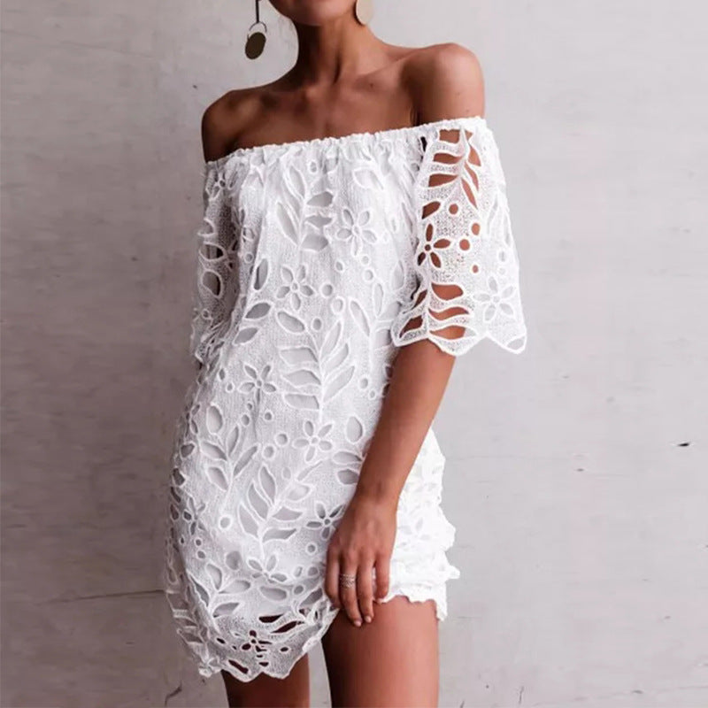 Spring Summer Lace Mid Sleeve Office Dress Tube Top Dress SCC