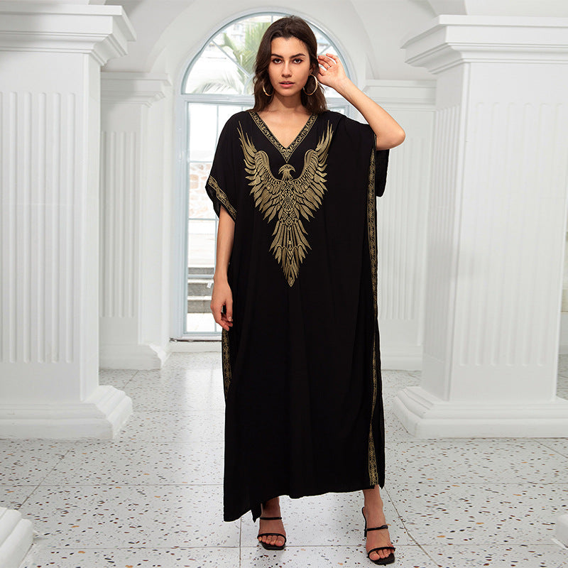 Cotton Printing Vacation Loose Maxi Dress Beach Jacket Maxi Dress Bikini Cover up Blouse EvenStar