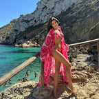 Vintage Floral Print Long Sleeves Blouse Outer Bikini Strap Sexy Backless Split Swimsuit Women Thunder