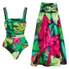 Maillot de bain une pièce imprimé papillon pour femme, ensemble jupe parapluie