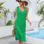 Spring Summer Loose Beach Shirt Stitching Twist Hollow Out Cutout out Maxi Dress PettiCloth