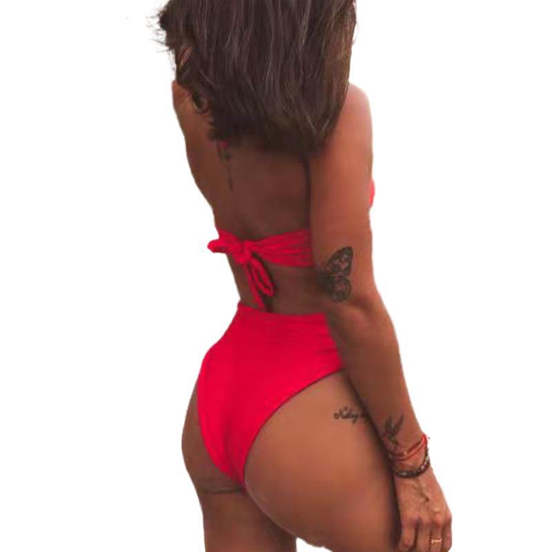 Ladies Sexy Split Solid Color Swimsuit