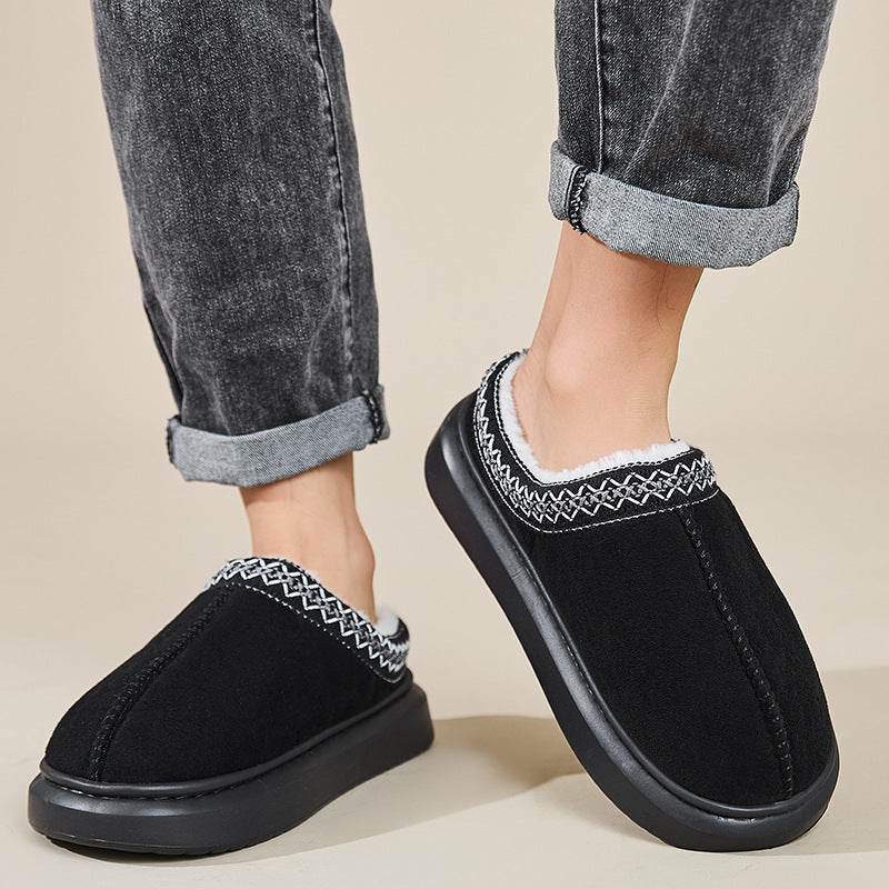 Baotou Fluffy Slippers Autumn Winter Ethnic Cotton Slippers Men Women Couple Warm Rubber Thick-Soled Cotton Slippers FDpjegl