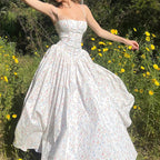 Vestido maxi floral con tirantes, estilo pastoral francés, sexy, para mujer