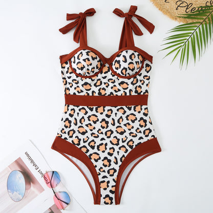 Women Sexy One Piece Swimsuit Women Tight Conservatively Thin Retro Hard Bag Swimsuit Chiffon Dress