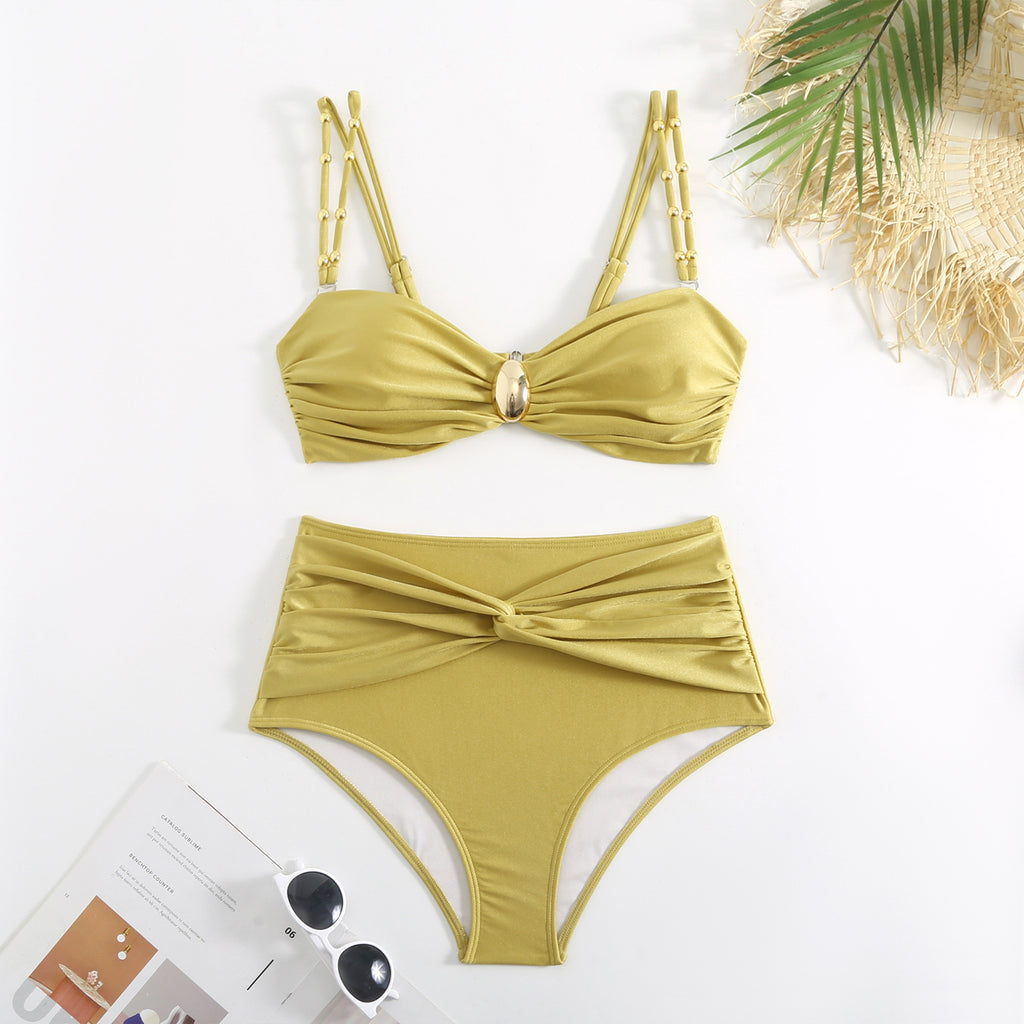 Traje de baño de bikini de tres piezas dividido para mujer, traje de baño adelgazante, falda de nailon